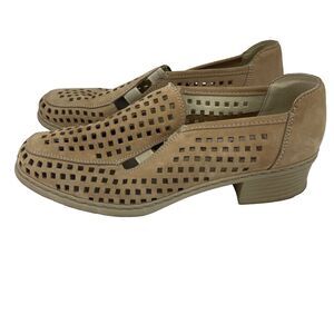 Rieker Antistress Womens 5.5 Slip On Loafers Shoes Suede Beige Laser Cut Out